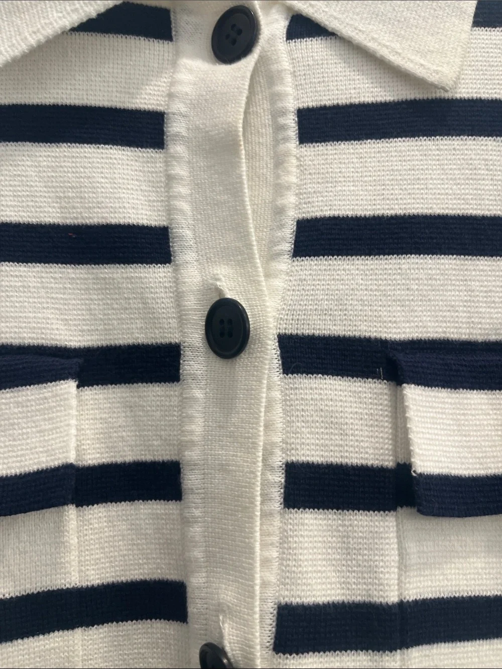J. Crew Navy and Cream Striped Short-Sleeve Polo Cardigan